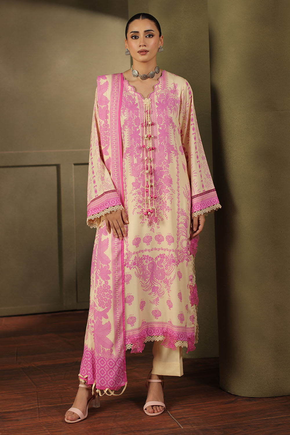 3 Piece Printed Crepe Dobby Suit