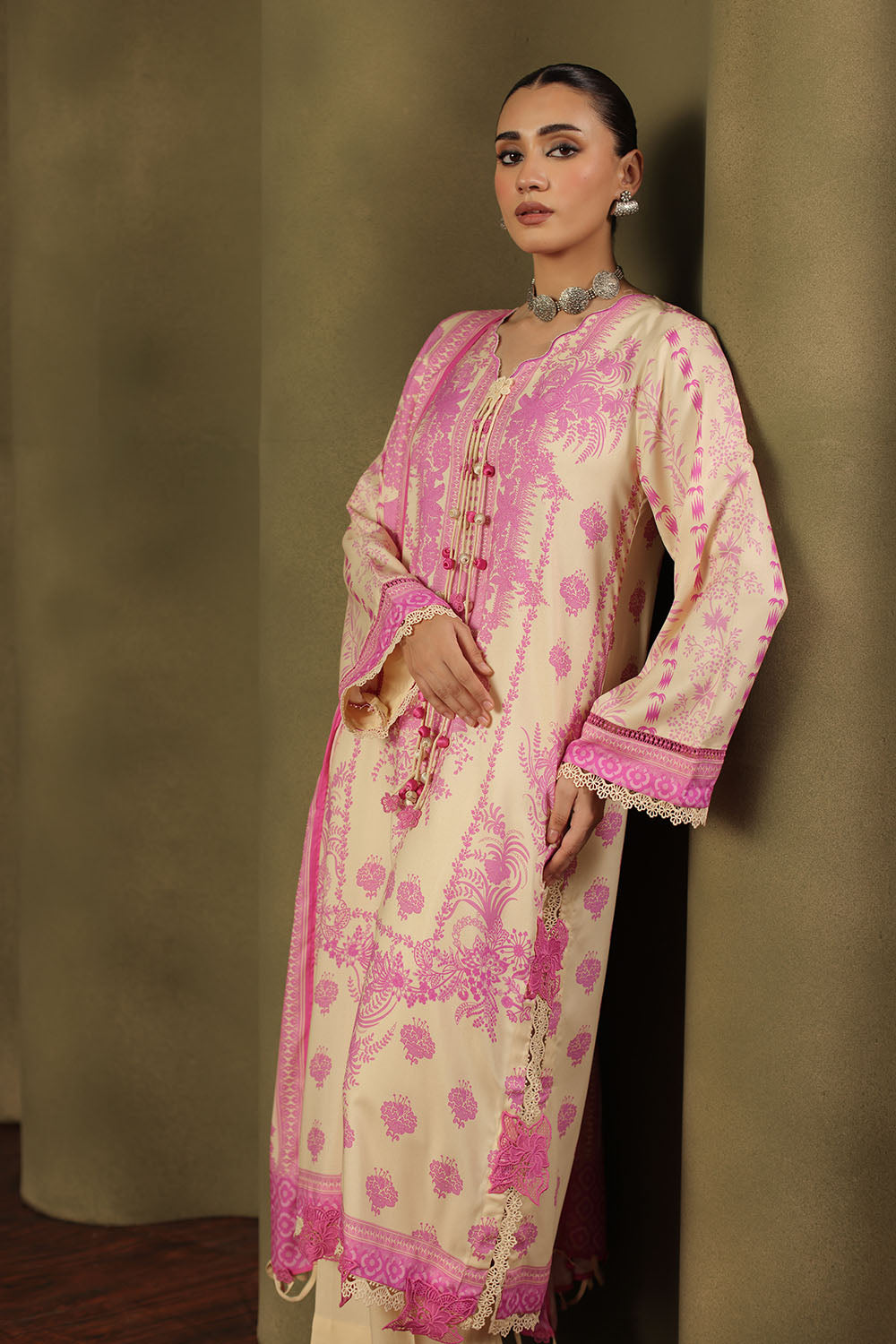 3 Piece Printed Crepe Dobby Suit