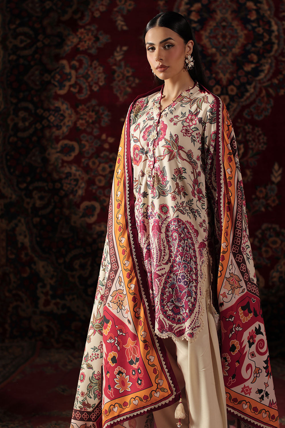 3 Piece Printed Crepe Dobby Suit