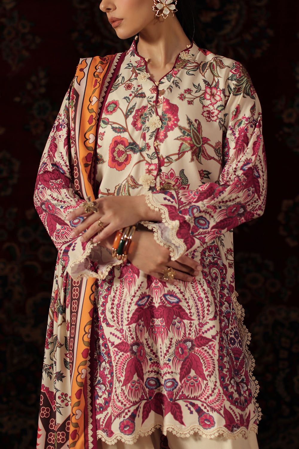 3 Piece Printed Crepe Dobby Suit