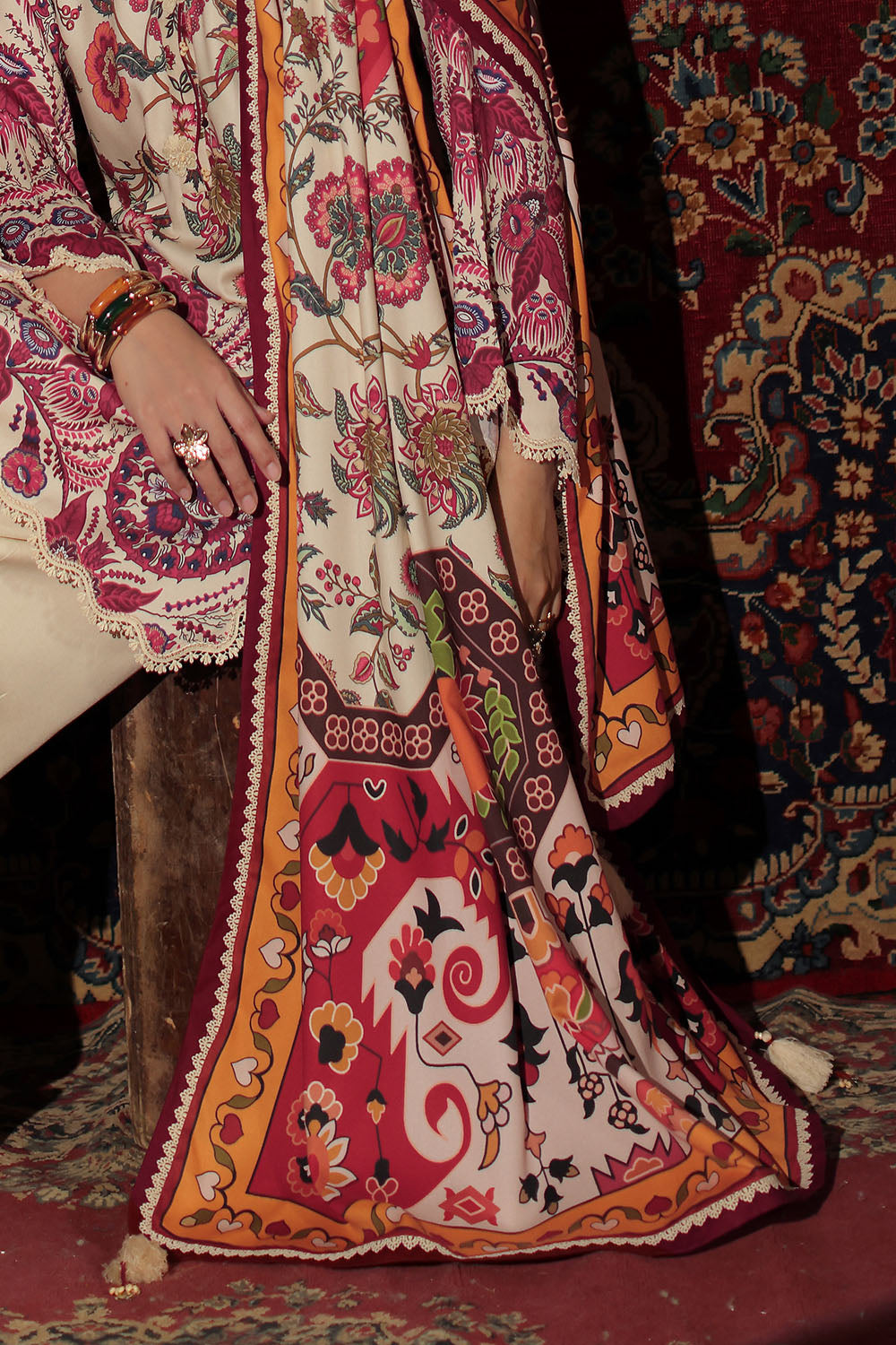 3 Piece Printed Crepe Dobby Suit
