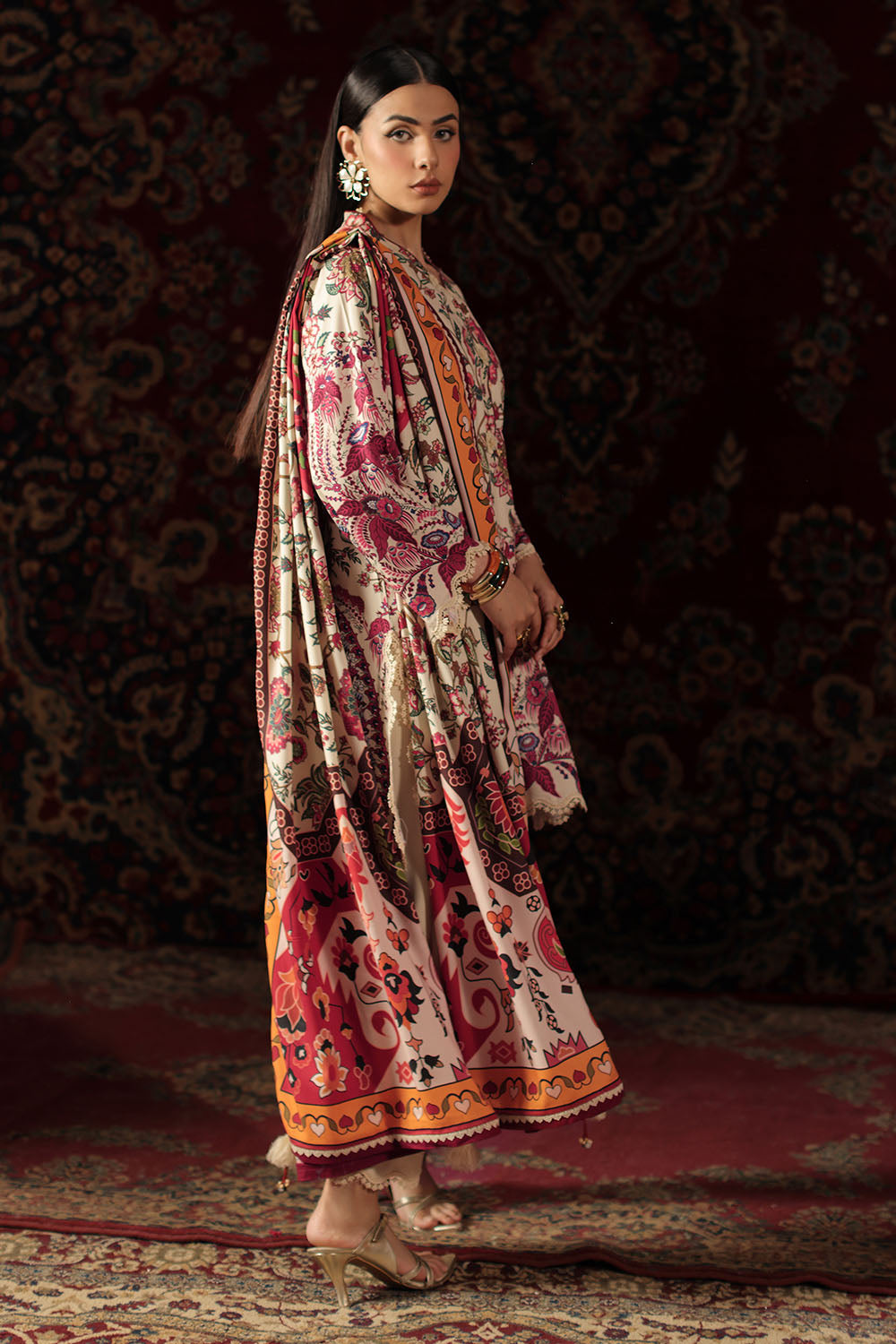 3 Piece Printed Crepe Dobby Suit