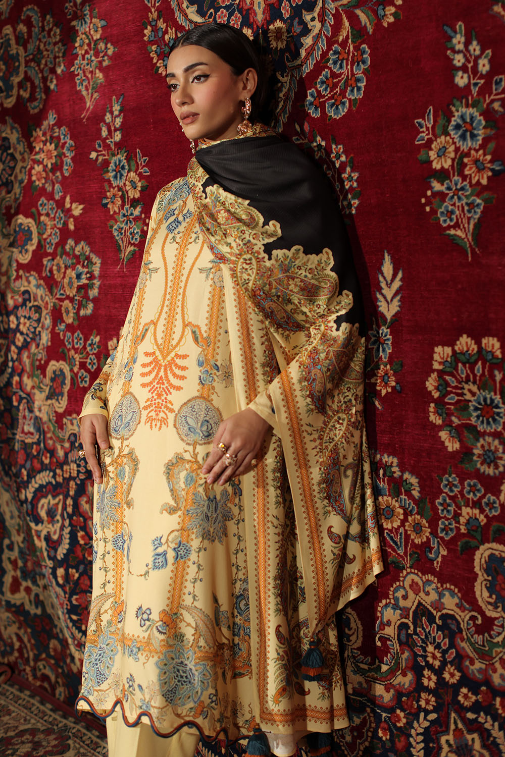 3 Piece Printed Crepe Dobby Suit
