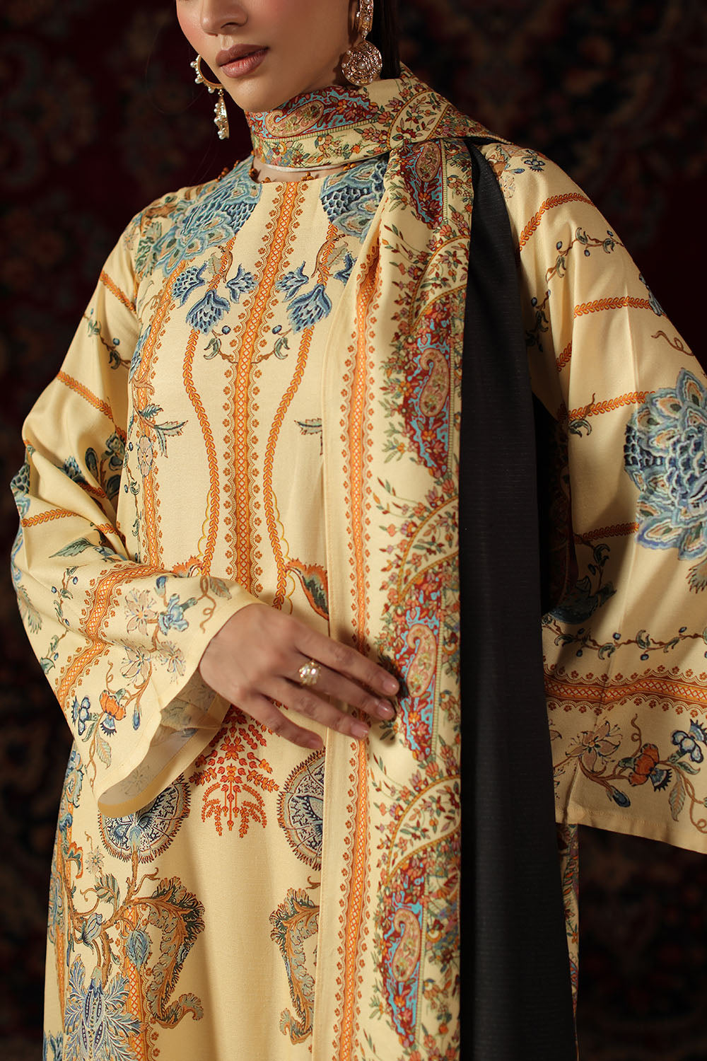 3 Piece Printed Crepe Dobby Suit