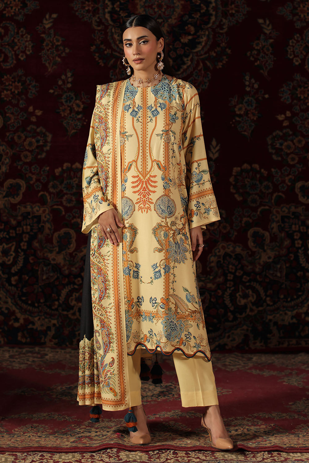 3 Piece Printed Crepe Dobby Suit
