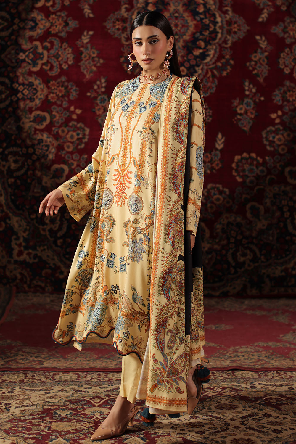 3 Piece Printed Crepe Dobby Suit