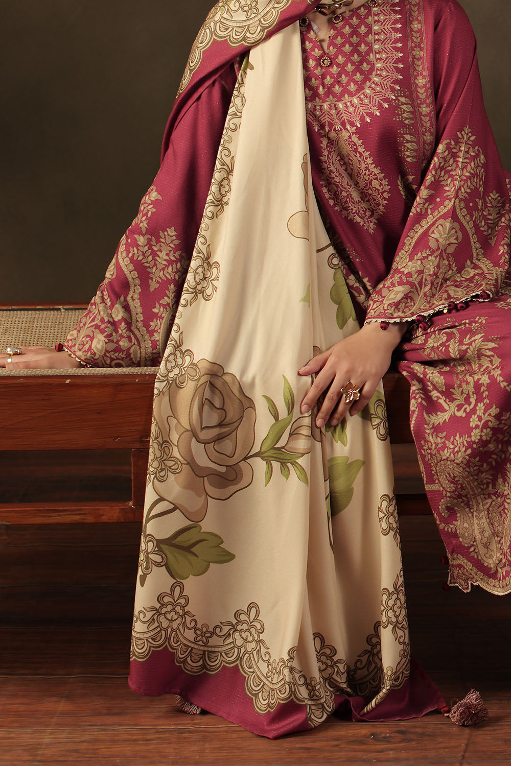 3 Piece Printed Crepe Dobby Suit