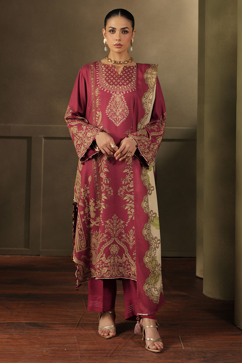 3 Piece Printed Crepe Dobby Suit