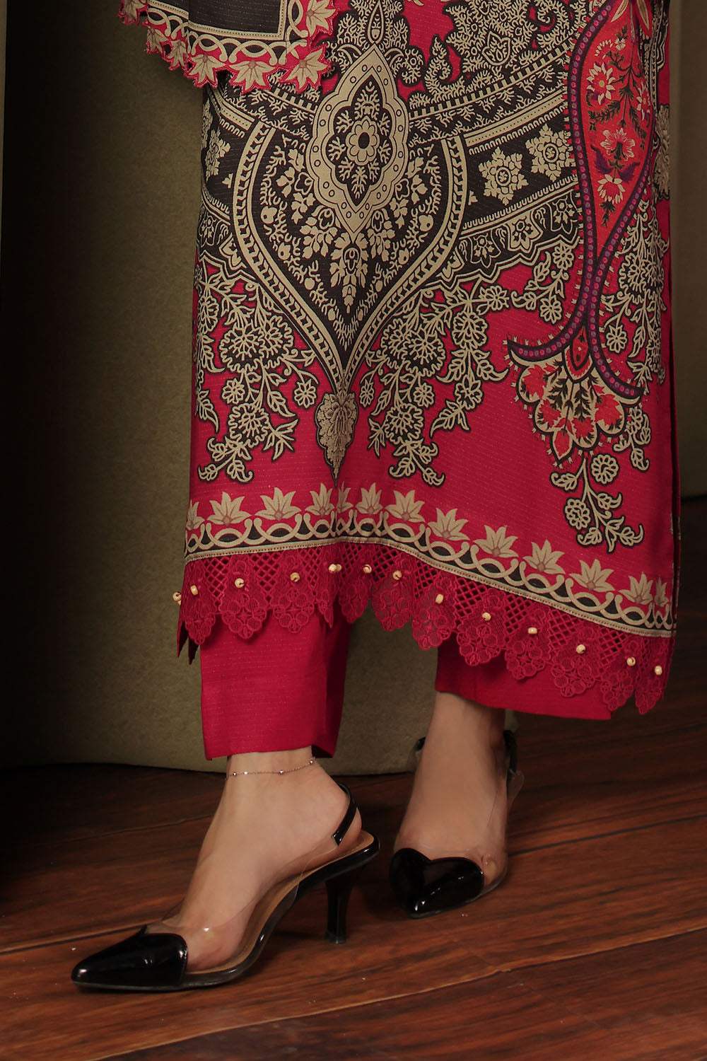 3 Piece Printed Crepe Dobby Suit