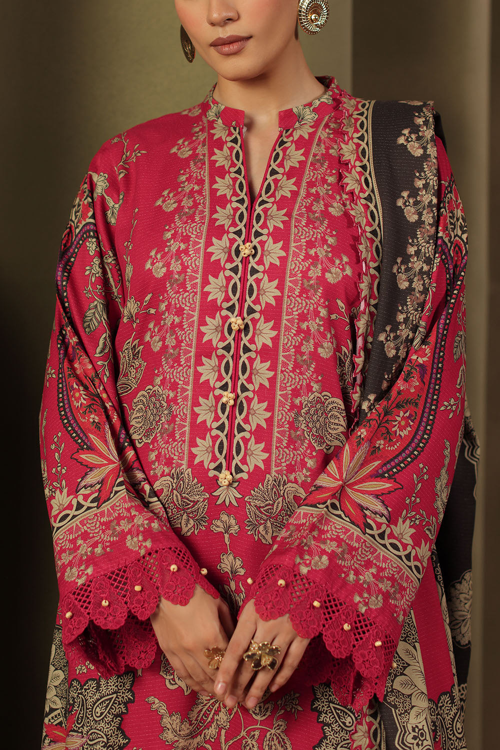 3 Piece Printed Crepe Dobby Suit