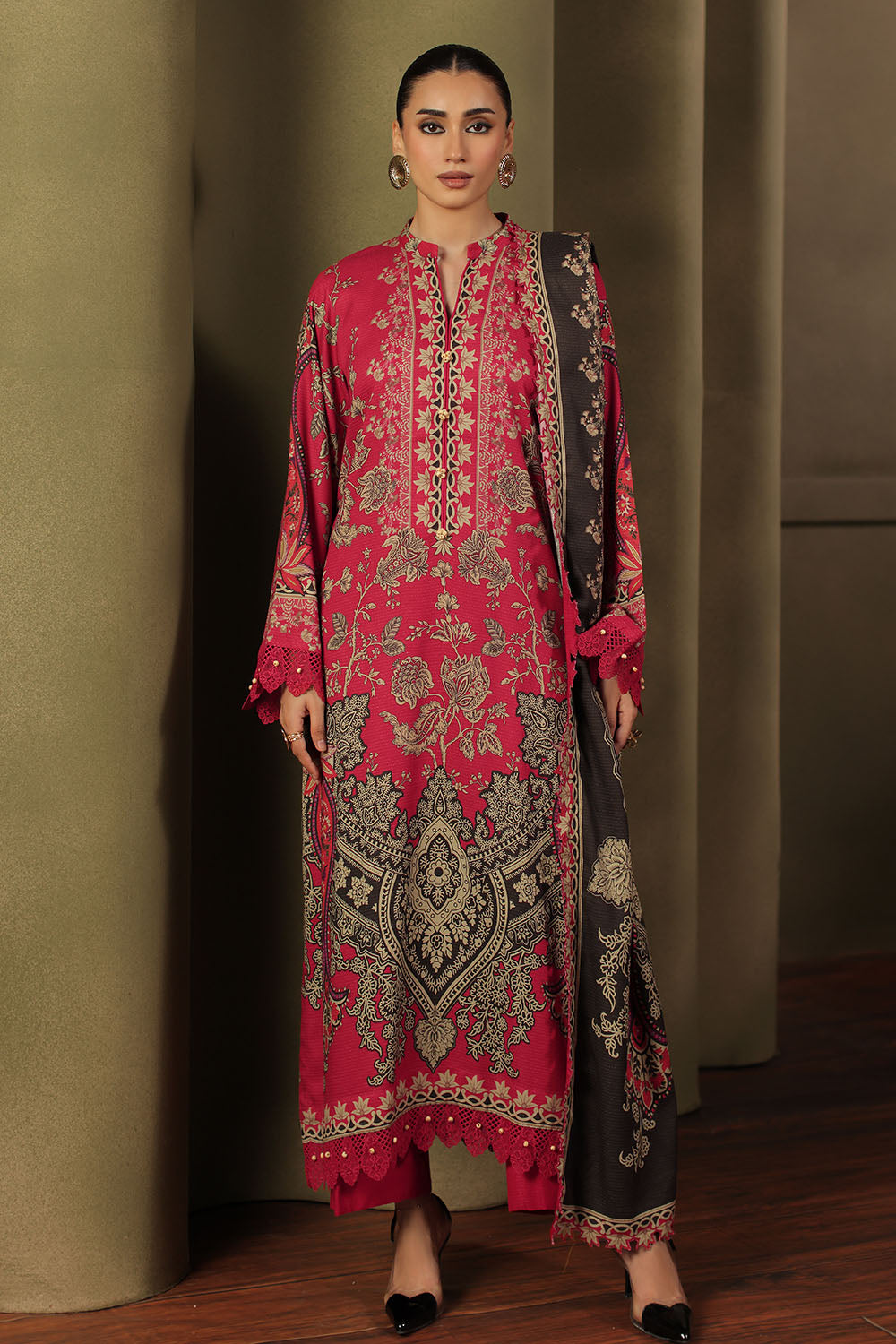 3 Piece Printed Crepe Dobby Suit