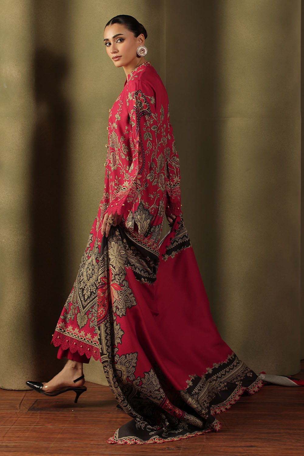 3 Piece Printed Crepe Dobby Suit