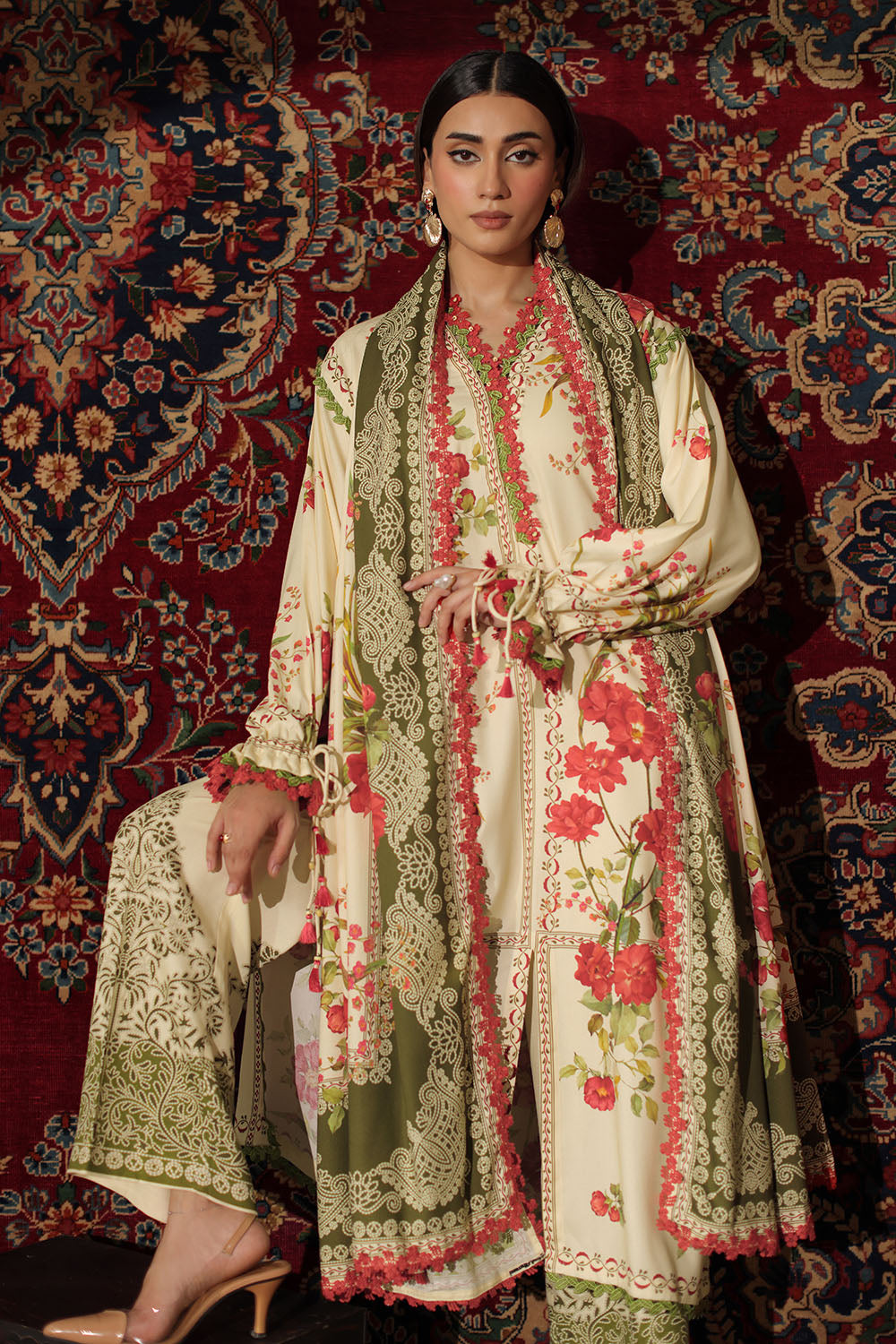3 Piece Printed Crepe Dobby Suit