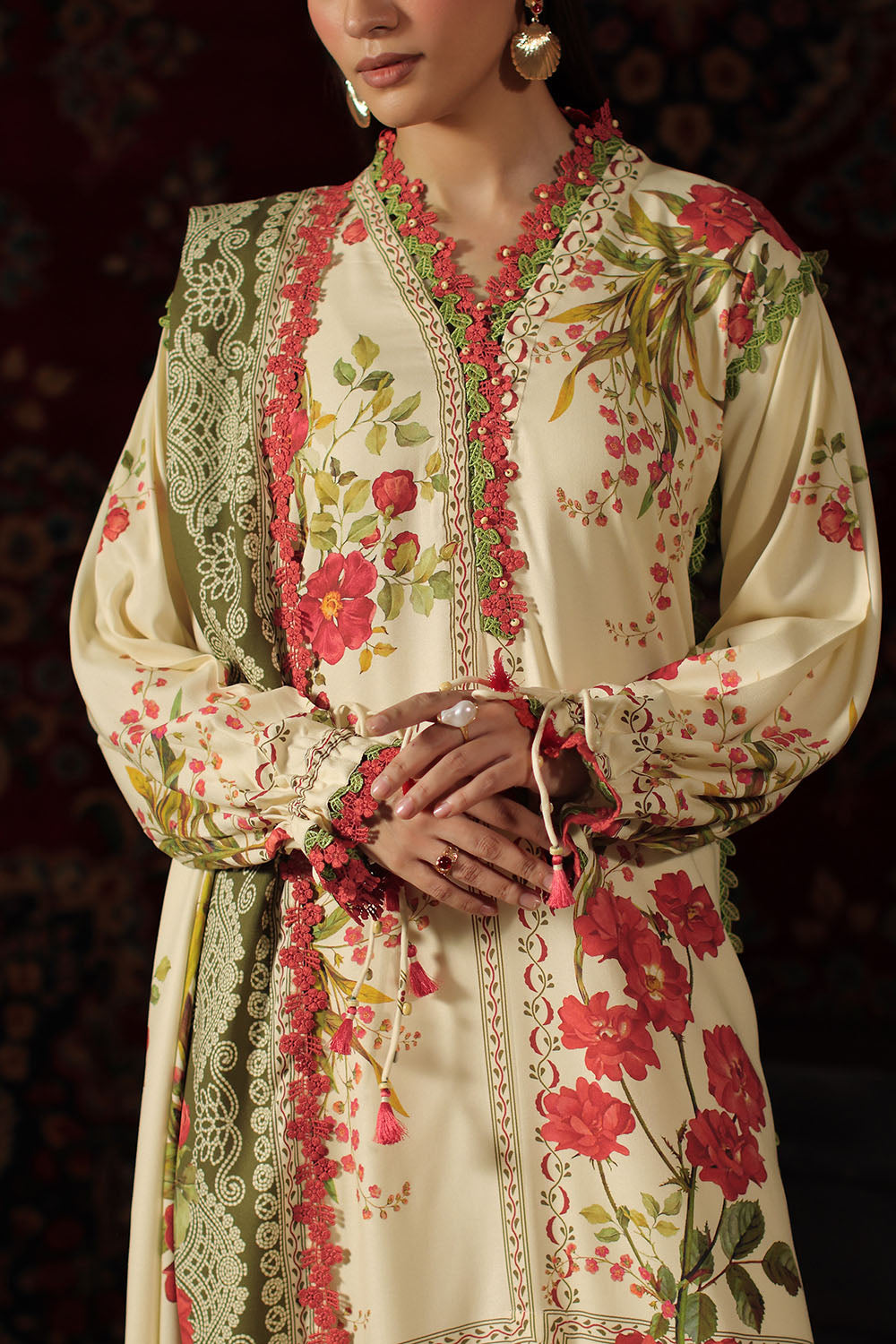 3 Piece Printed Crepe Dobby Suit