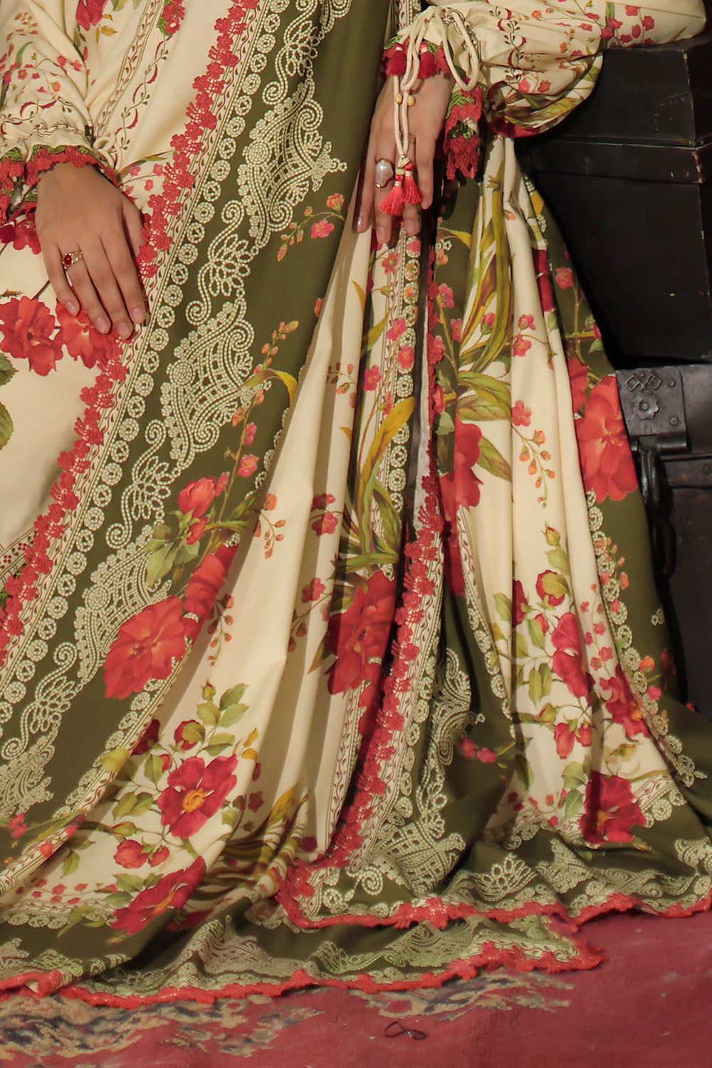 3 Piece Printed Crepe Dobby Suit