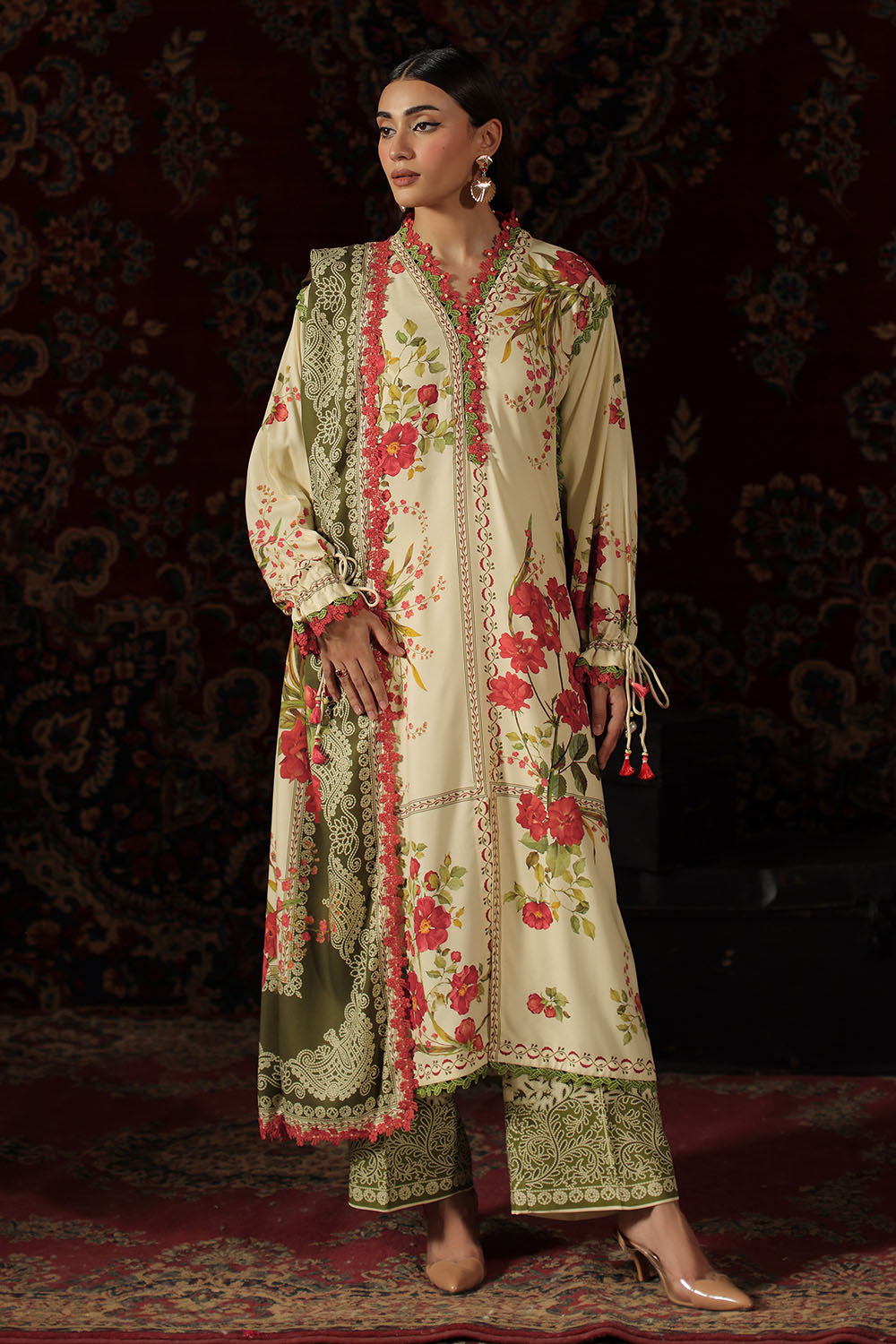 3 Piece Printed Crepe Dobby Suit