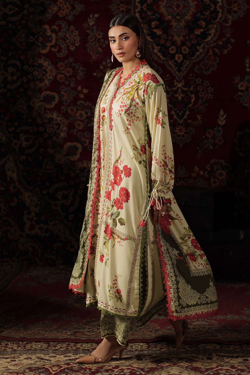 3 Piece Printed Crepe Dobby Suit