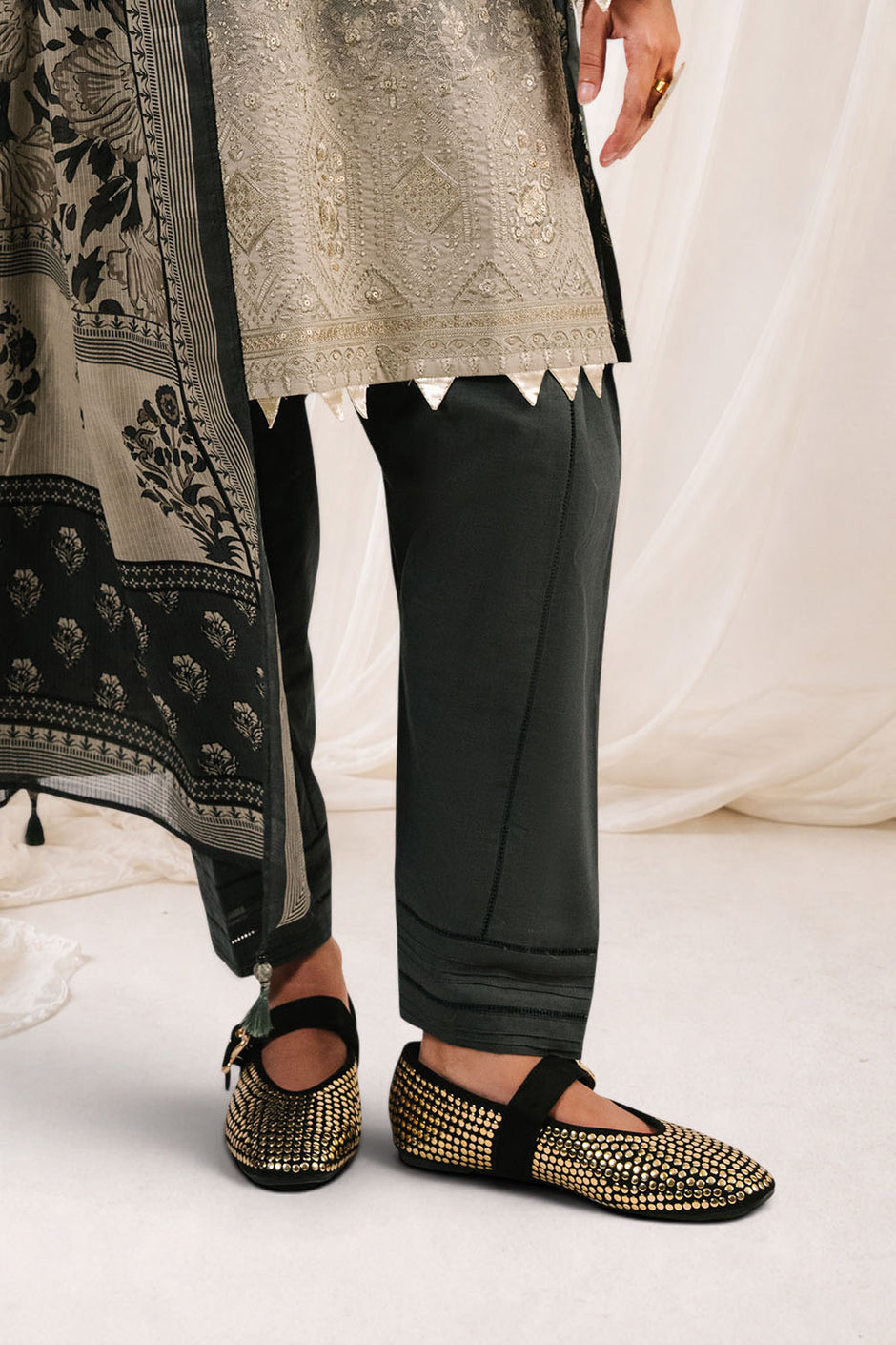 3 Piece Embroidered Printed Cotton Suit with Printed Denting Lawn Dupatta