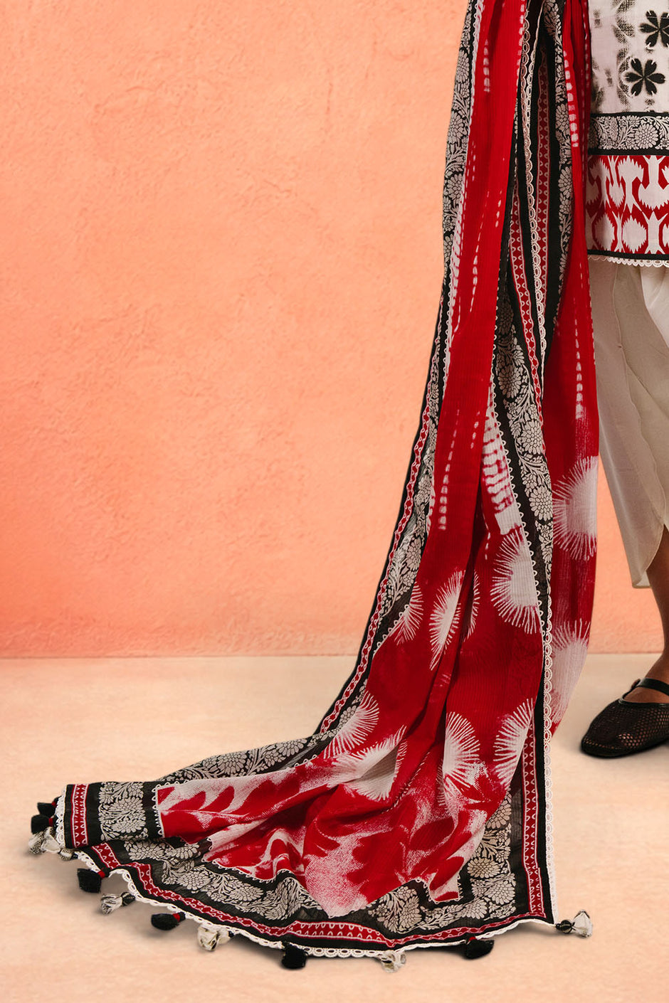 3 Piece Embroidered Printed Cotton Suit with Printed Denting Lawn Dupatta