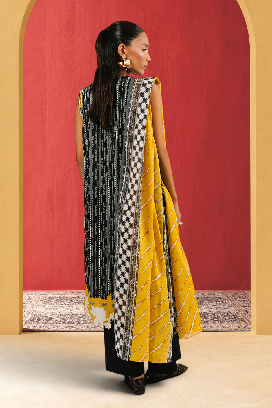3 Piece Embroidered Printed Cotton Suit with Printed Denting Lawn Dupatta