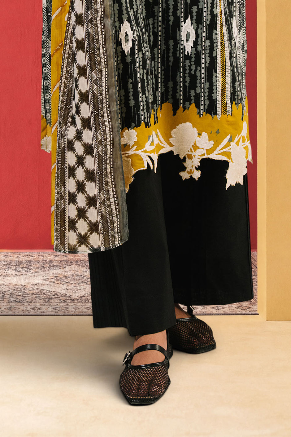 3 Piece Embroidered Printed Cotton Suit with Printed Denting Lawn Dupatta