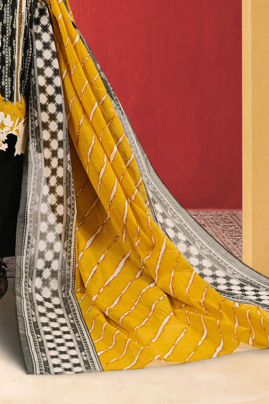 3 Piece Embroidered Printed Cotton Suit with Printed Denting Lawn Dupatta
