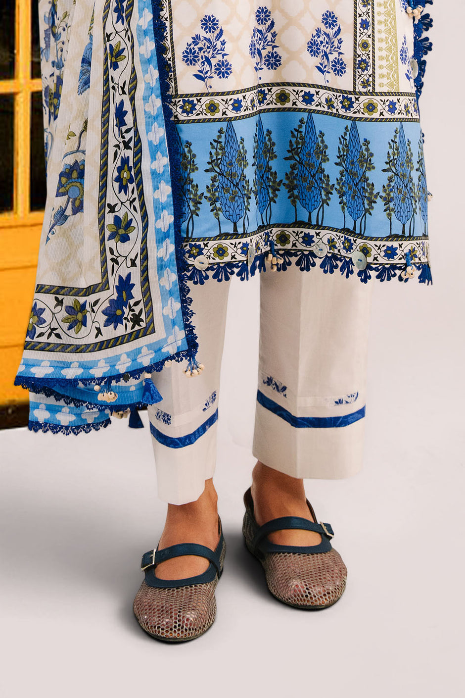 3 Piece Embroidered Printed Cotton Suit with Printed Denting Lawn Dupatta