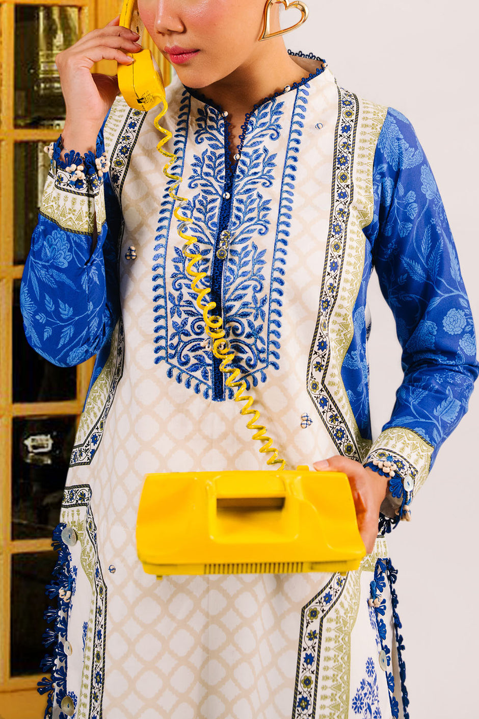 3 Piece Embroidered Printed Cotton Suit with Printed Denting Lawn Dupatta