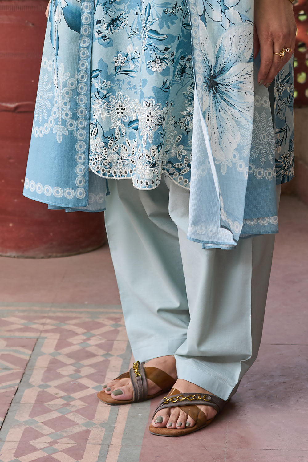 3 Piece Embroidered Printed Lawn Suit with Printed Denting Dupatta