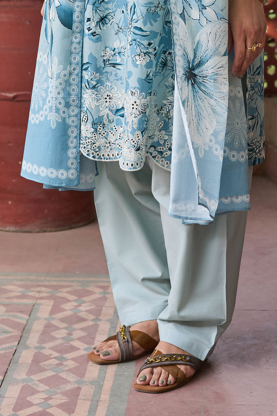 3 Piece Embroidered Printed Lawn Suit with Printed Denting Dupatta
