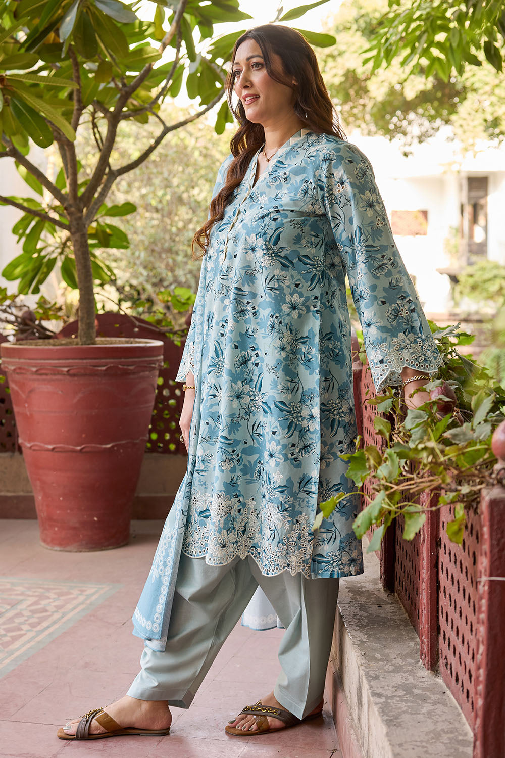 3 Piece Embroidered Printed Lawn Suit with Printed Denting Dupatta