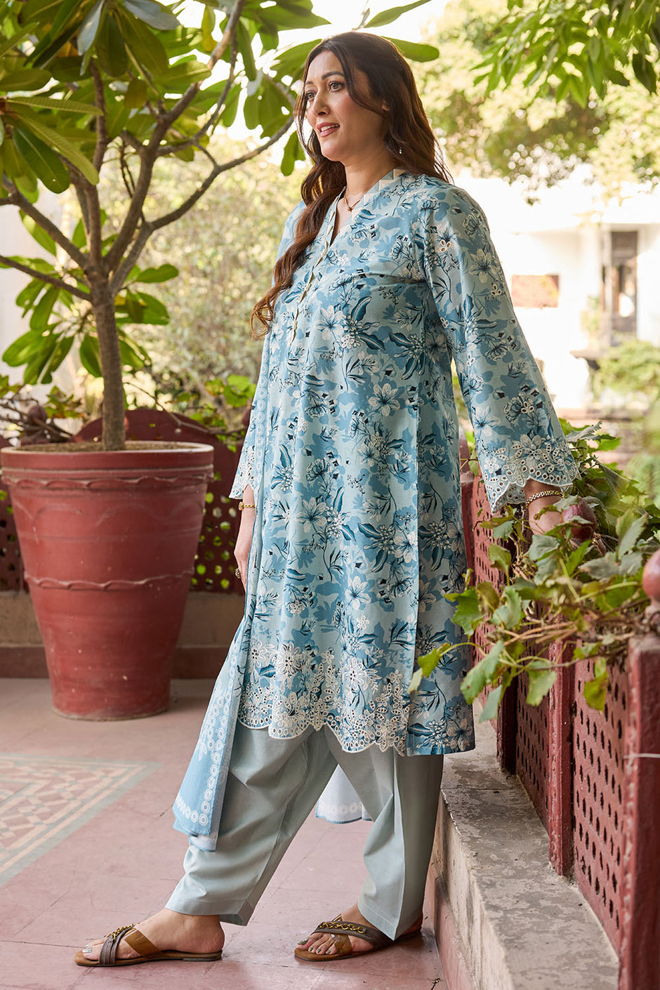 3 Piece Embroidered Printed Lawn Suit with Printed Denting Dupatta