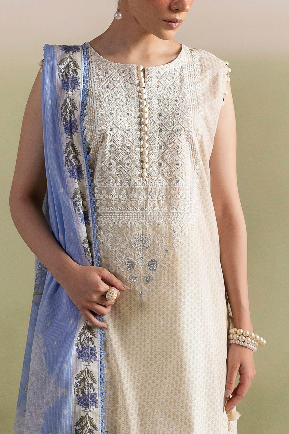 3 Piece Embroidered Printed Lawn Suit with Printed Denting Dupatta