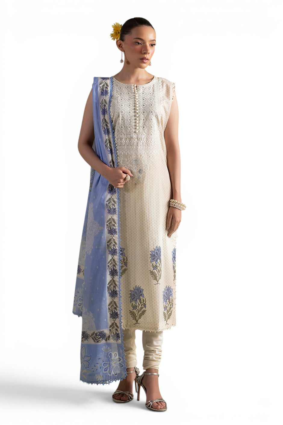 3 Piece Embroidered Printed Lawn Suit with Printed Denting Dupatta
