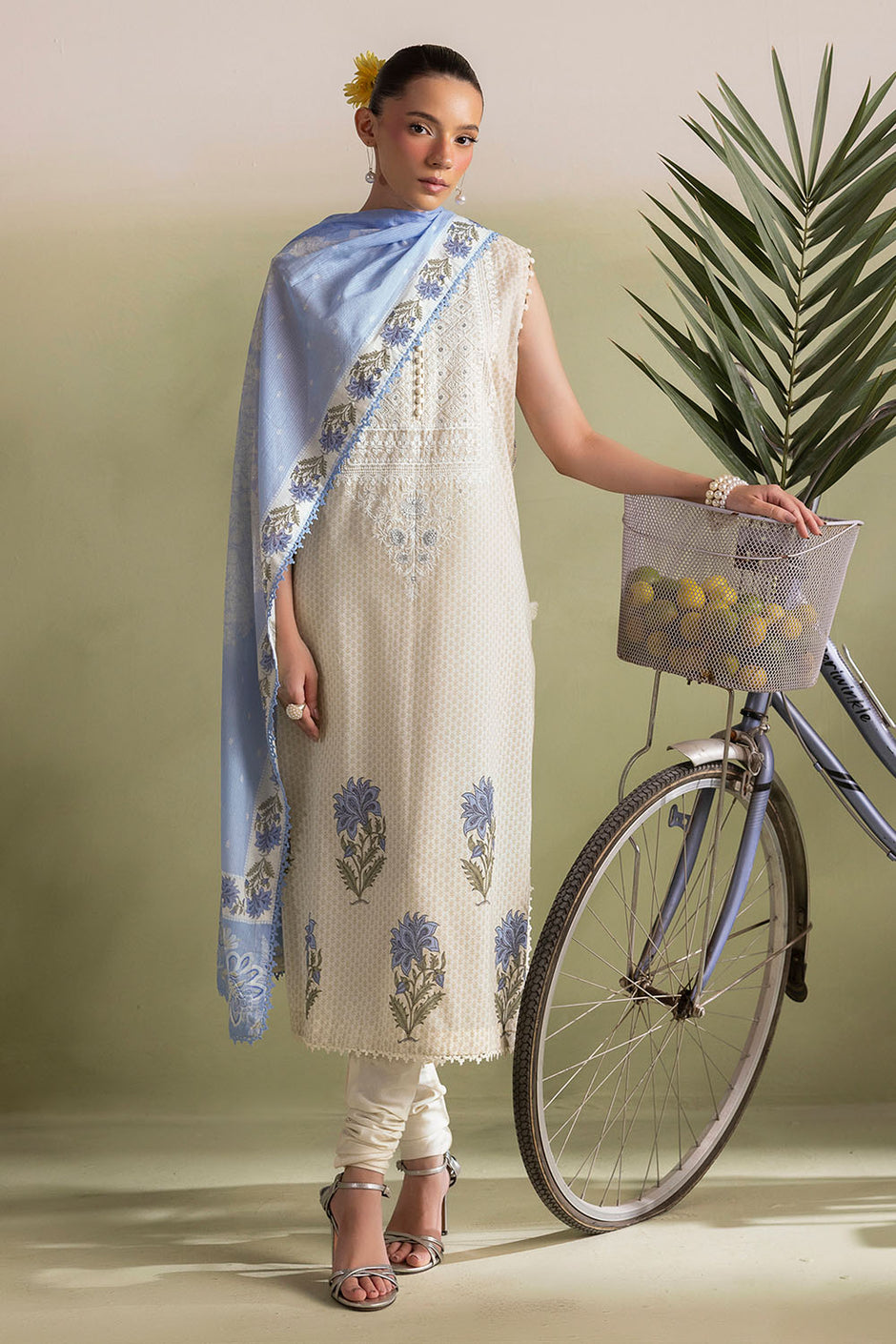3 Piece Embroidered Printed Lawn Suit with Printed Denting Dupatta
