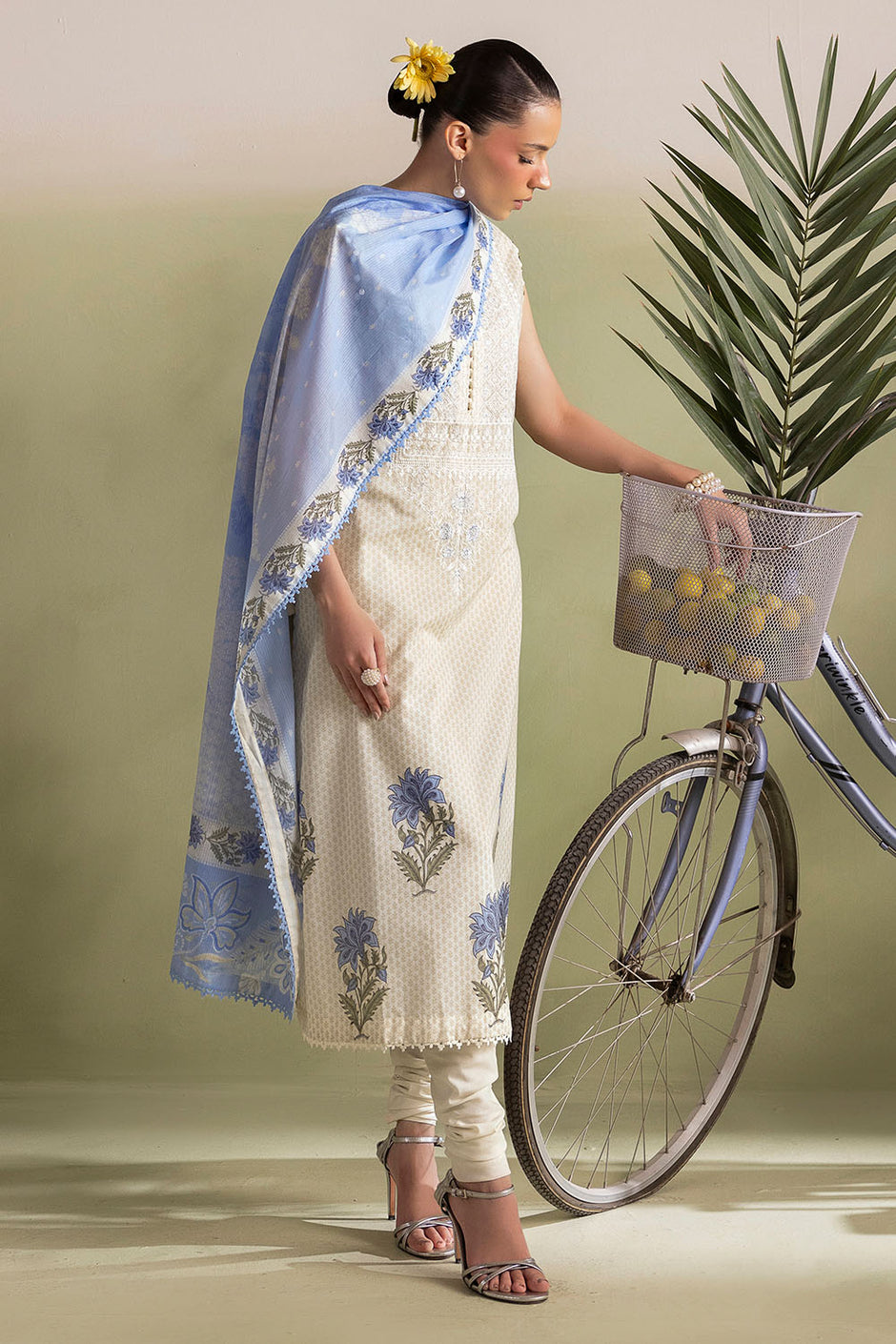 3 Piece Embroidered Printed Lawn Suit with Printed Denting Dupatta