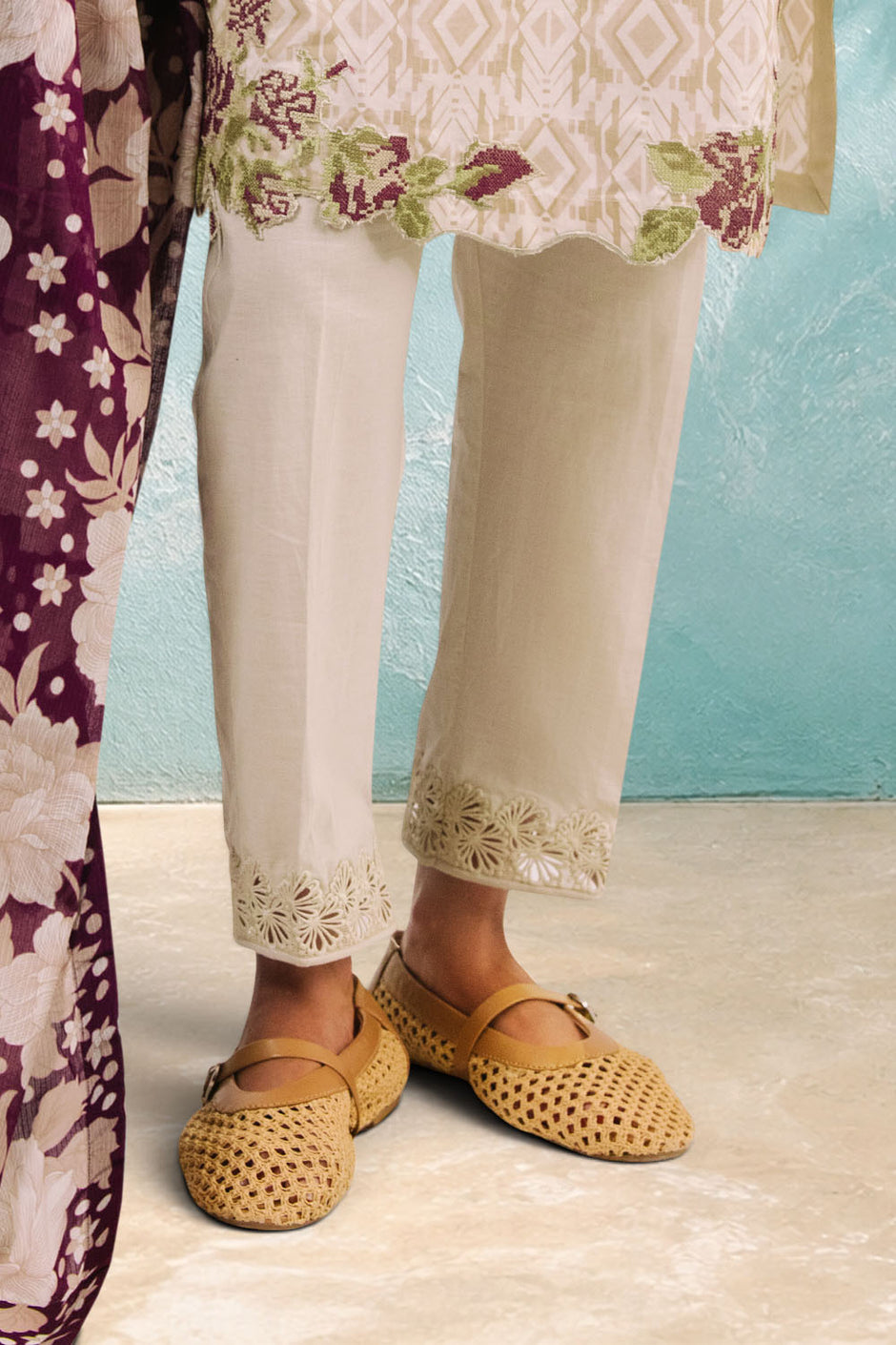 3 Piece Printed Cotton Suit with Printed Denting Lawn Dupatta and Embroidered Neckline and Motifs