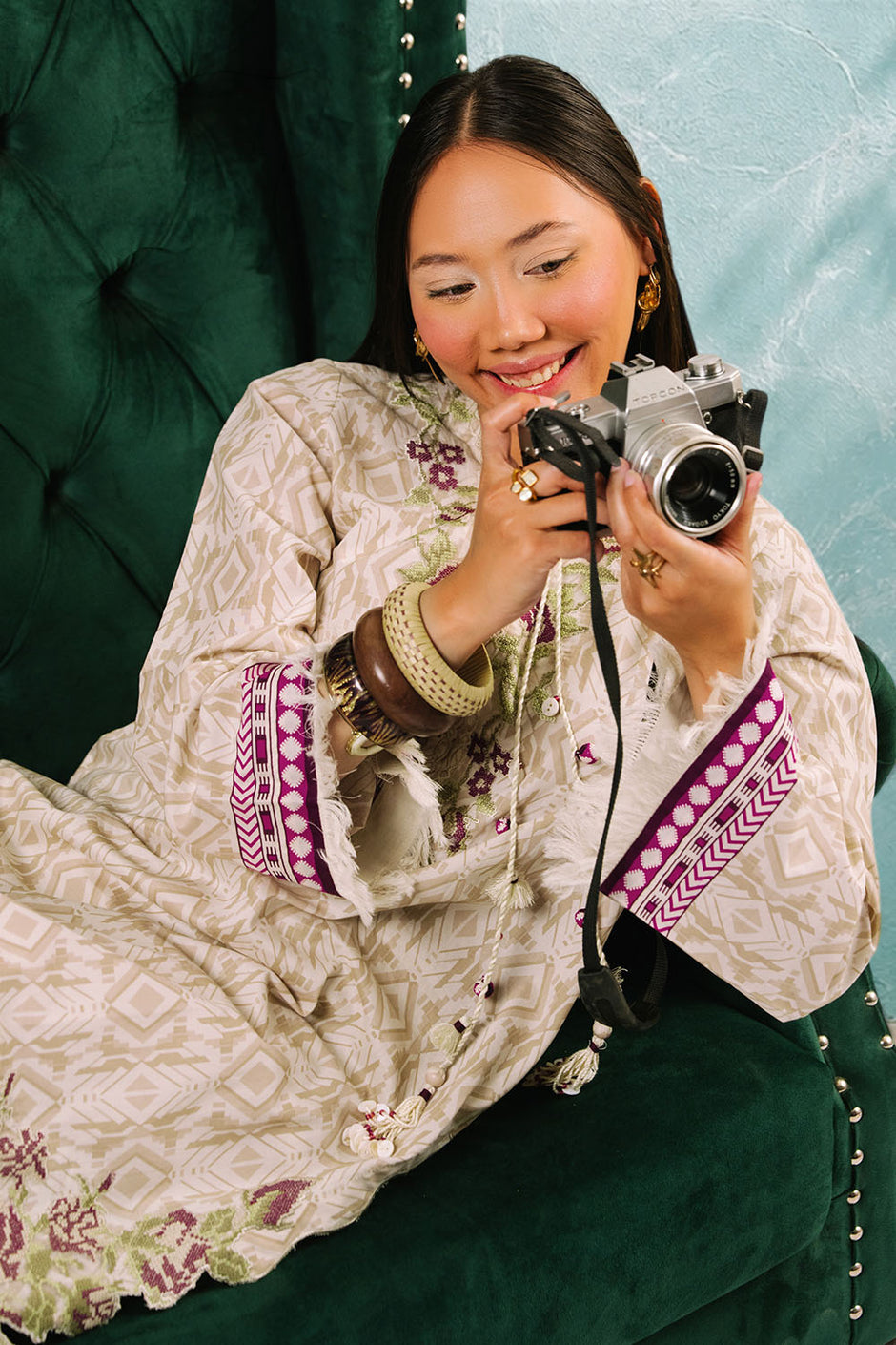 3 Piece Printed Cotton Suit with Printed Denting Lawn Dupatta and Embroidered Neckline and Motifs