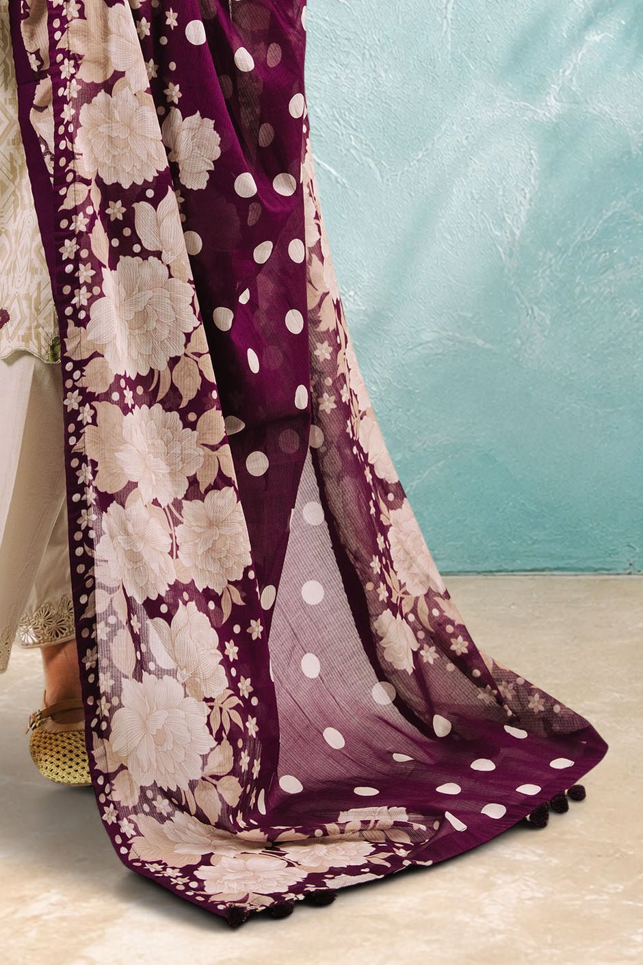 3 Piece Printed Cotton Suit with Printed Denting Lawn Dupatta and Embroidered Neckline and Motifs