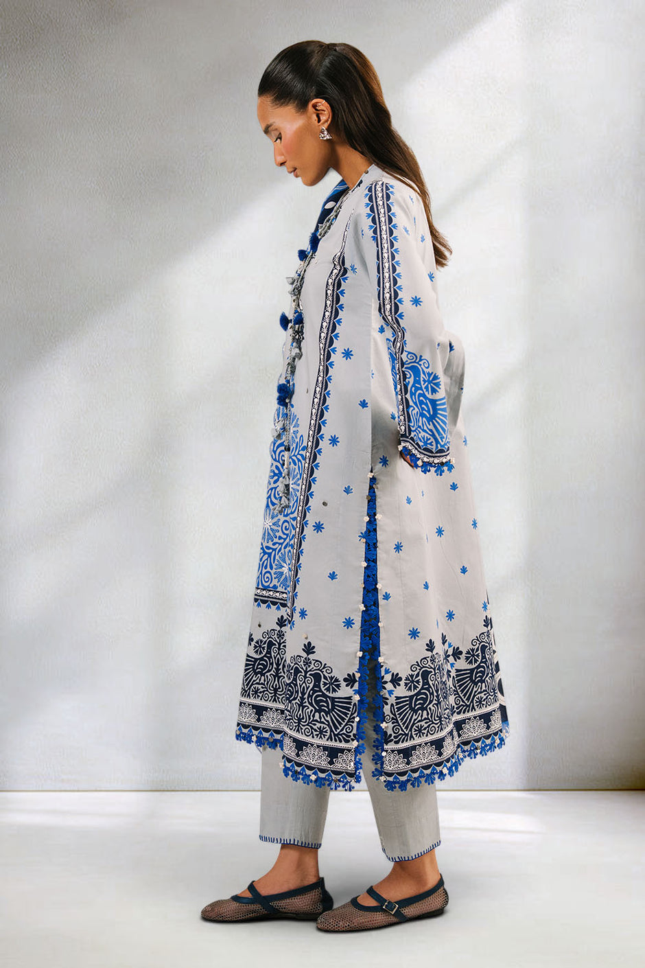3 Piece Printed Cotton Suit with Printed Denting Lawn Dupatta and Embroidered Neckline
