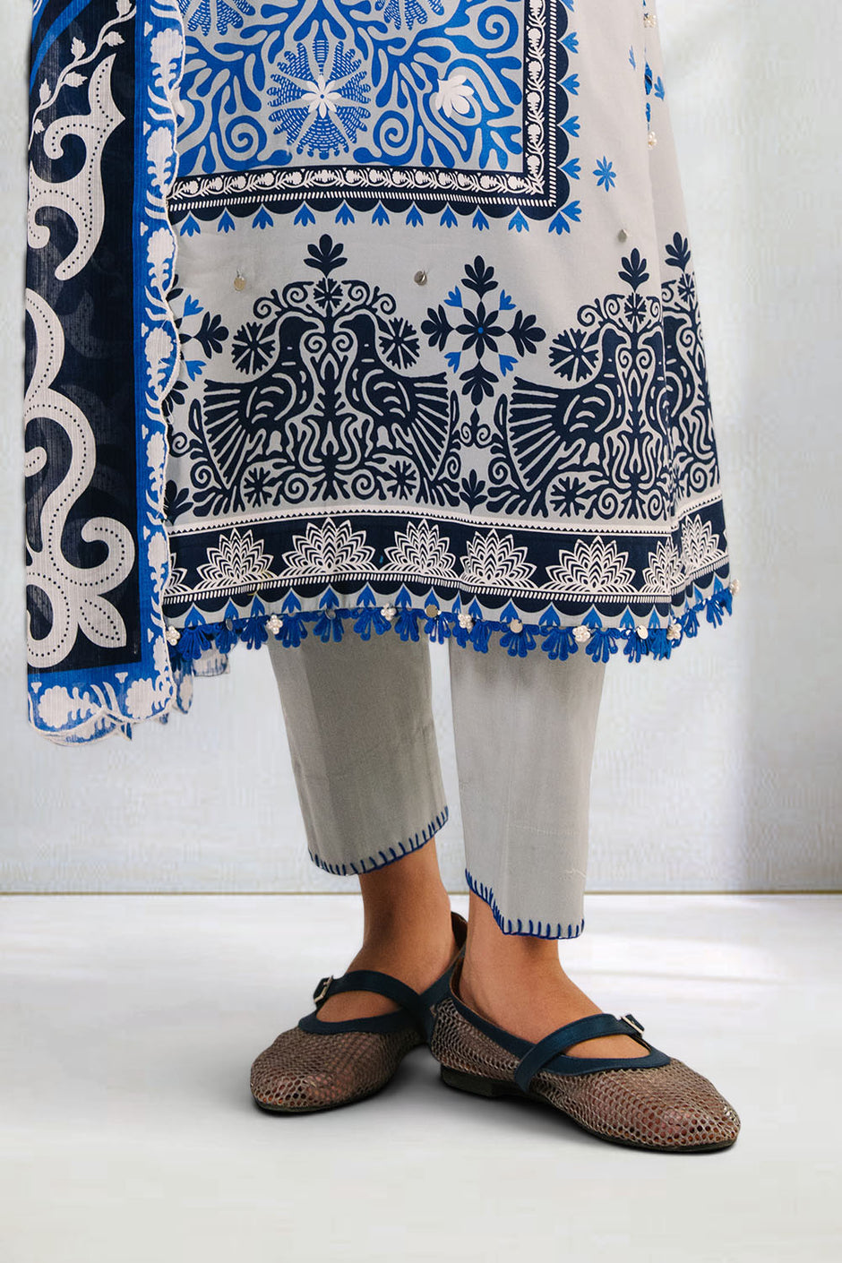 3 Piece Printed Cotton Suit with Printed Denting Lawn Dupatta and Embroidered Neckline