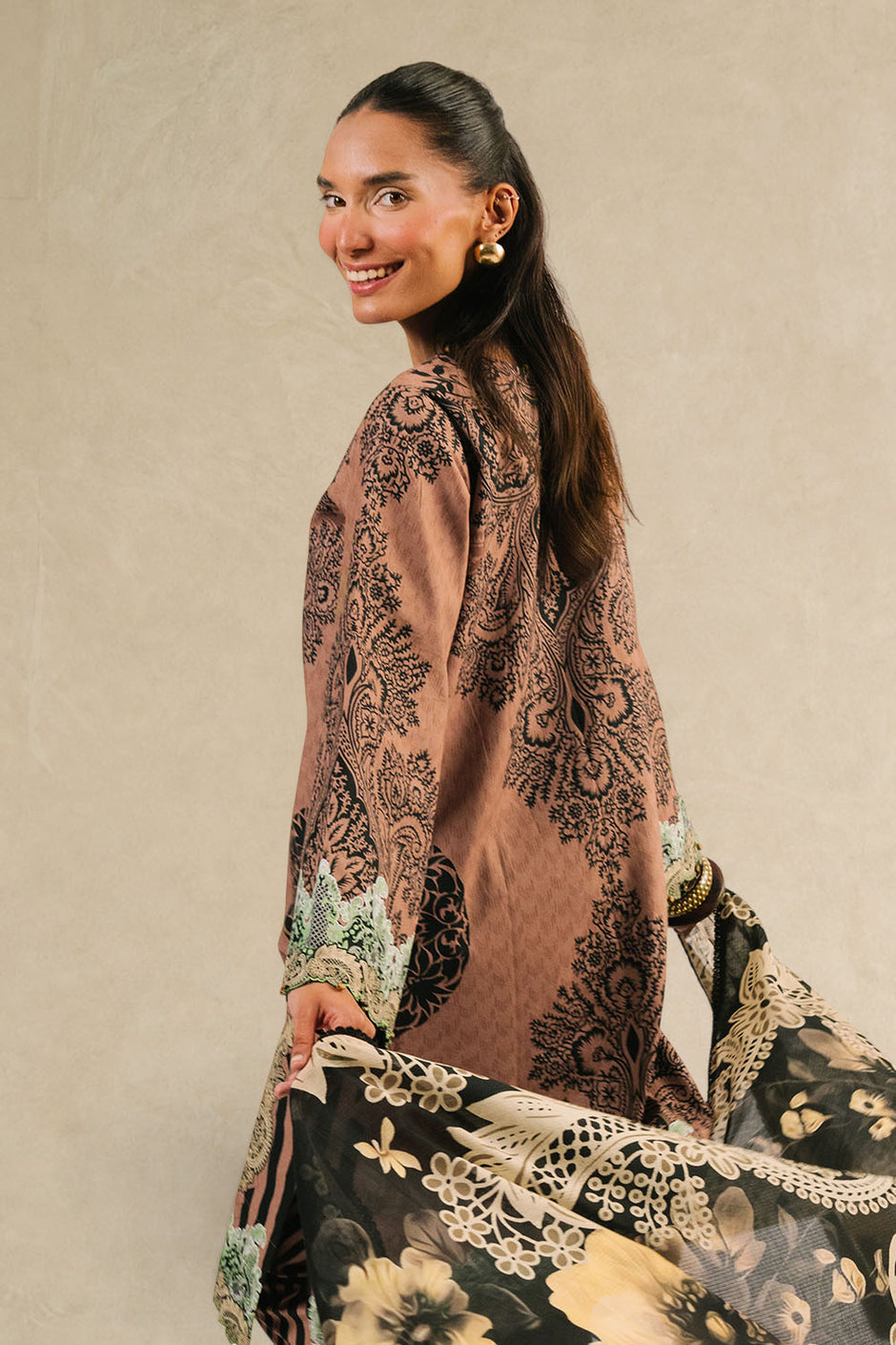 3 Piece Printed Cotton Suit with Printed Denting Lawn Dupatta and Embroidered Neckline