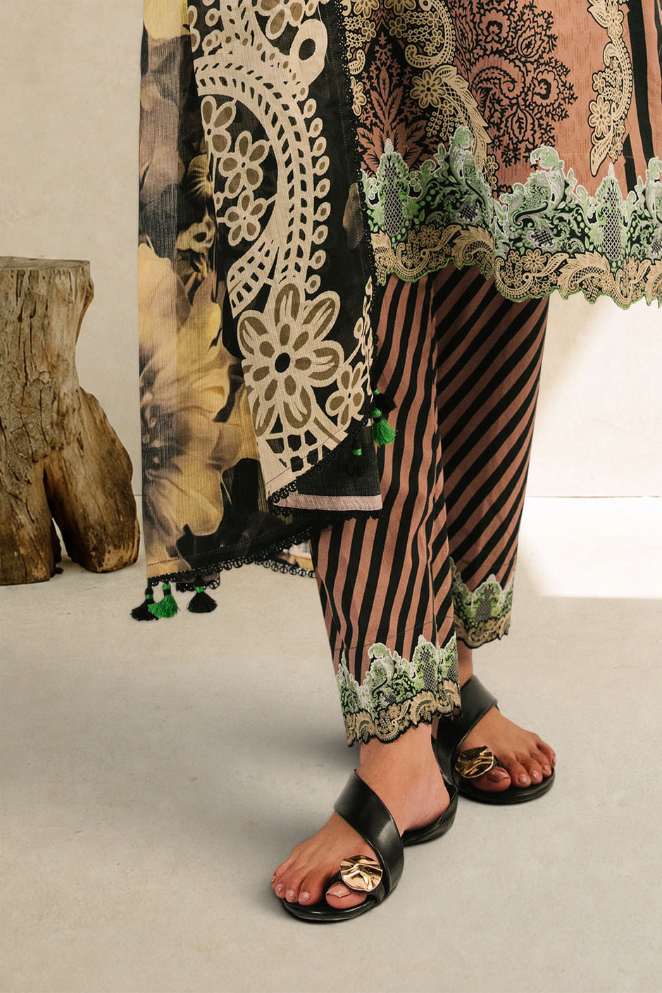 3 Piece Printed Cotton Suit with Printed Denting Lawn Dupatta and Embroidered Neckline