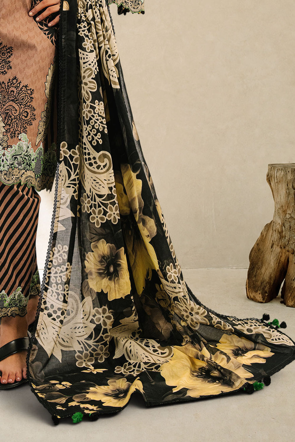 3 Piece Printed Cotton Suit with Printed Denting Lawn Dupatta and Embroidered Neckline