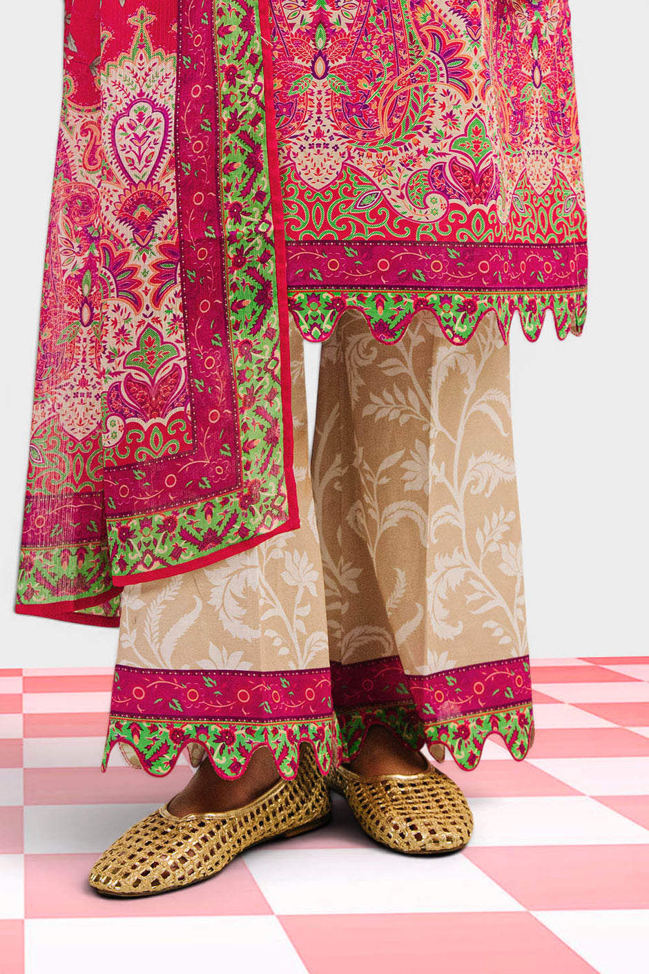 3 Piece Printed Cotton Suit with Printed Denting Lawn Dupatta and Embroidered Neckline