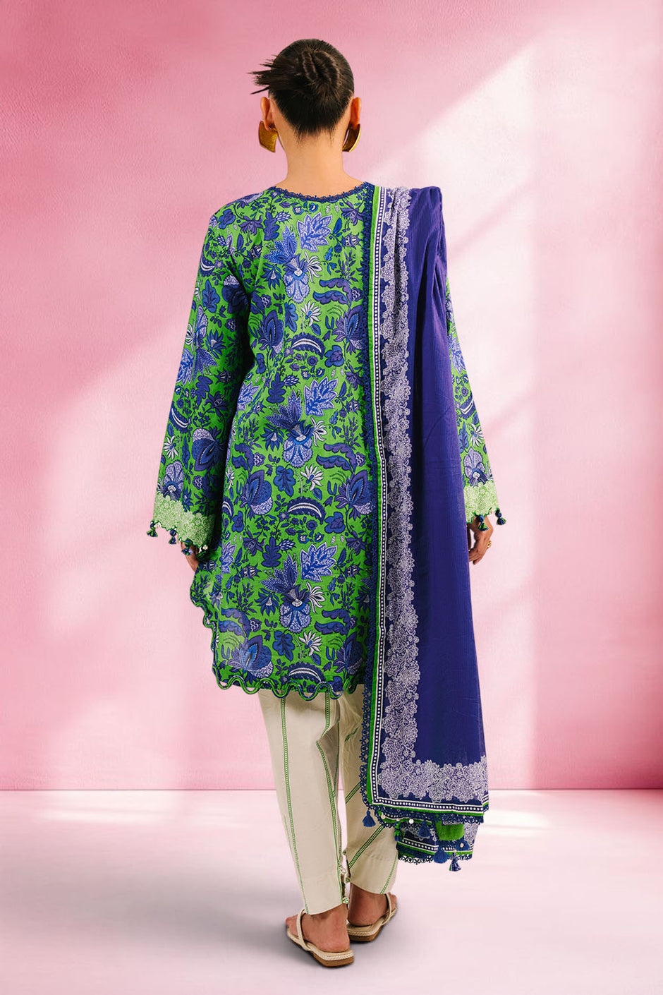 3 Piece Printed Cotton Suit with Printed Denting Lawn Dupatta and Embroidered Neckline