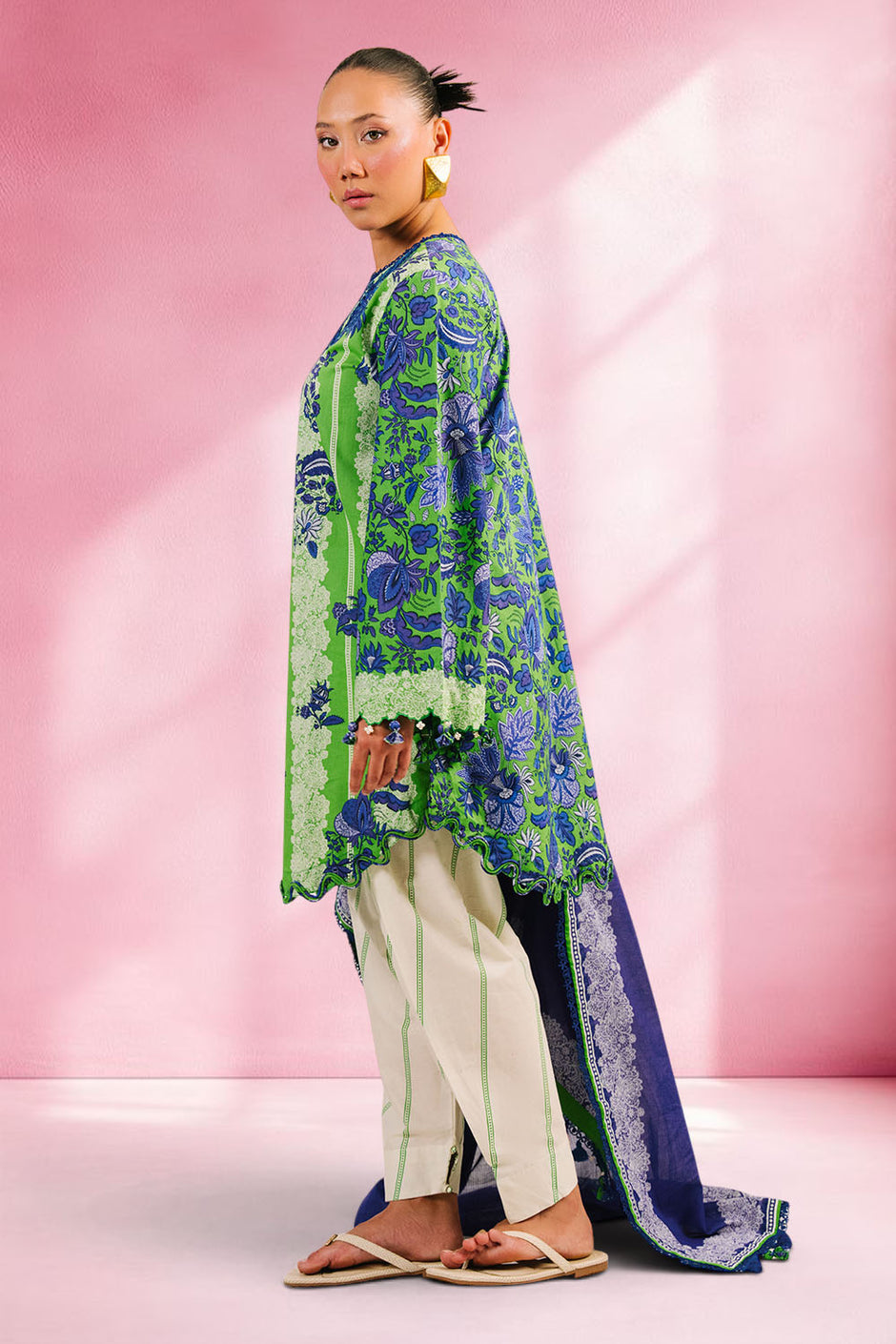 3 Piece Printed Cotton Suit with Printed Denting Lawn Dupatta and Embroidered Neckline