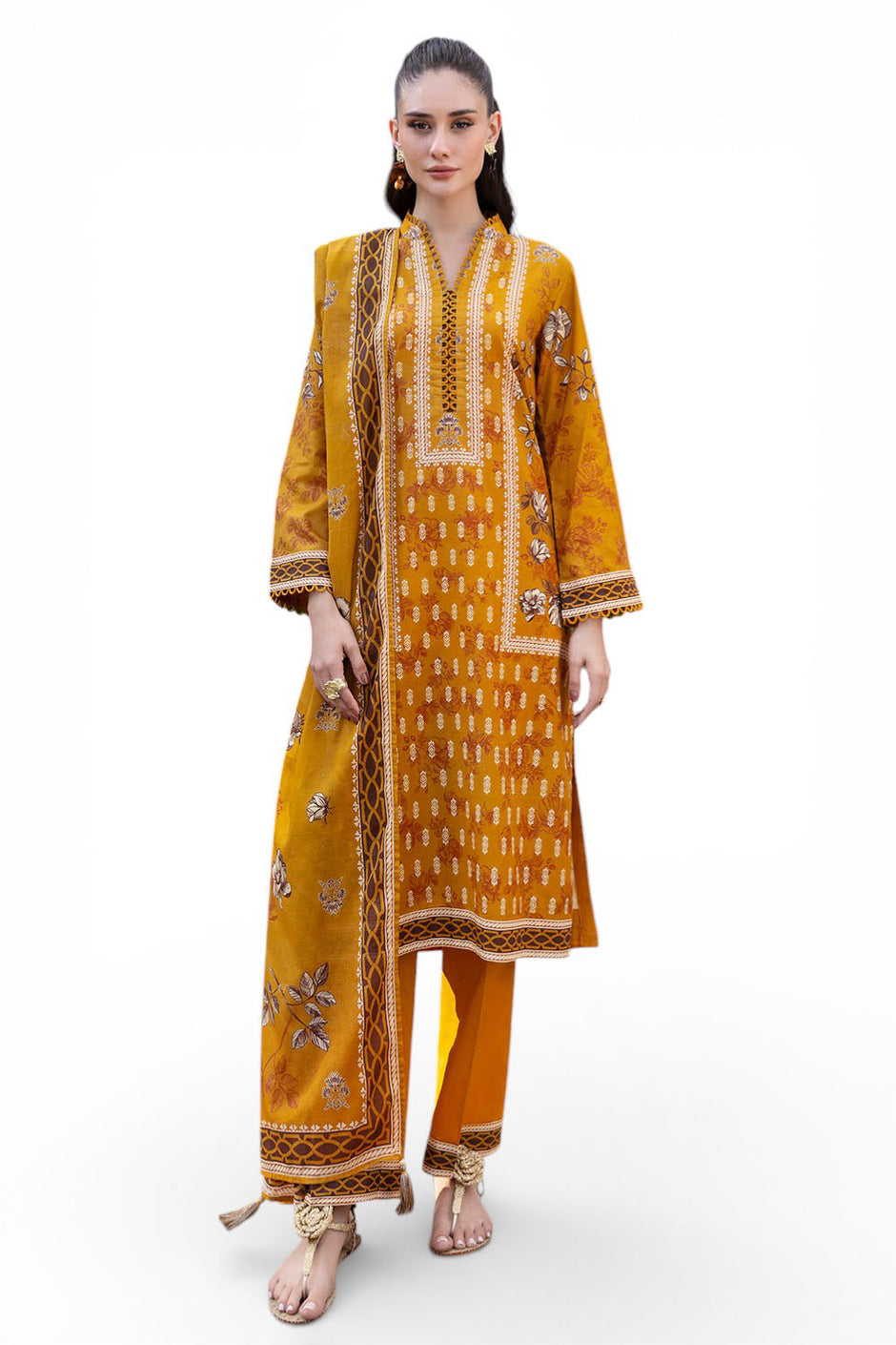 3 Piece Printed Cambric Suit with Lawn Dupatta