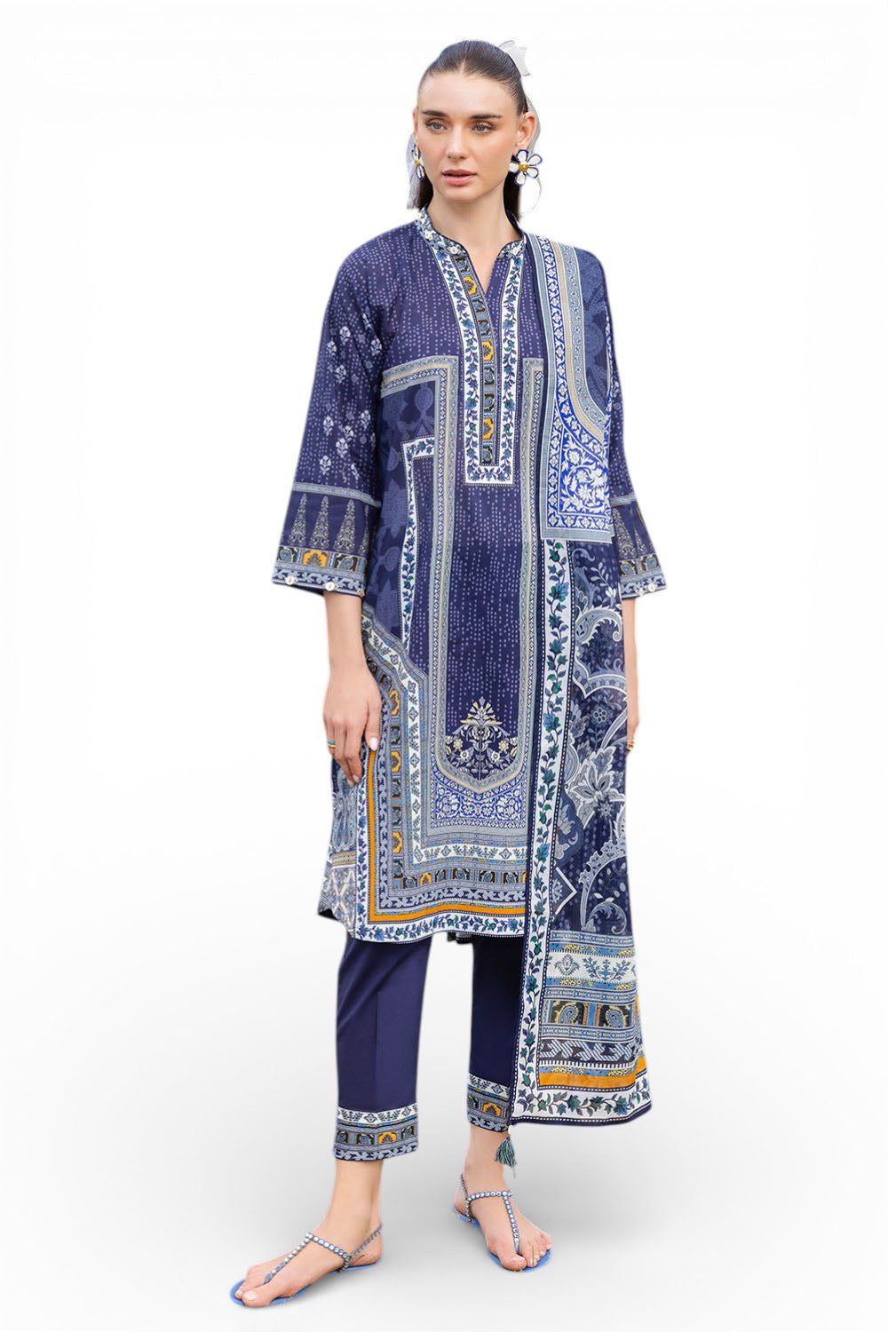 3 Piece Printed Cambric Suit with Lawn Dupatta