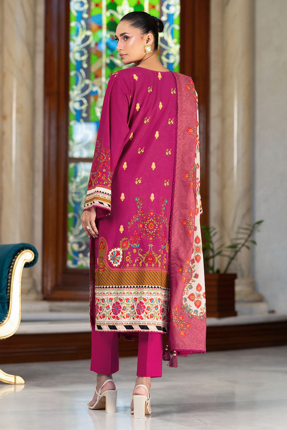 3 Piece Printed Textured Linen Suit